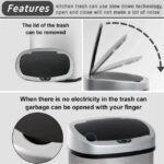 NiamVelo Kitchen Trash Can with Lid, 13 Gallon Automatic Stainless Steel Garbage Can with Touch-Free & Motion Sensor, Anti-Fingerprint Mute Designed Waste Bin for Office Home, Silver - Image 3