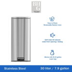 Better Homes & Gardens Kitchen Trash Can, 7.9 Gallon Stainless Steel Round Step Garbage Bin with Soft Close Lid, Silver - Image 2
