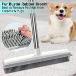 Simperf Pet Hair Removal Rubber Broom, Broom with Built-in Squeegee 47" Long Handle Floor Brush for Carpet with Self-adhesive Wall Hanging Storage Holder