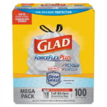 FORCEFLEXPLUS TALL KITCHEN DRAWSTRING TRASH BAGS, 13 GAL, 0.72 MIL, 23.75" X 24.88", WHITE, 100/BOX