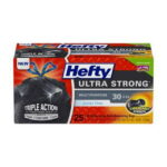 Hefty Expandable Strength Large Drawstring Trash Bags, 30 Gallon, Black, 25 Ct