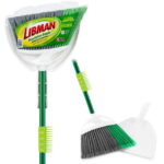 Libman Household Angle Broom and Dust Pan with Clean Fibers Comb, Green/White