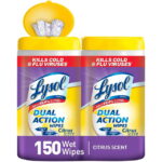 Lysol Dual Action Disinfecting Wipes, Citrus 150ct (2X80ct), Tested & Proven to Kill COVID-19 Virus, Packaging May Vary