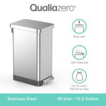 Qualiazero 13.2 Gallon (50L) Stainless Steel Slim Step-On Trash Can, Kitchen Garbage Bin, Soft-Close Lid, Fingerprint-Resistant, Silver - Image 2